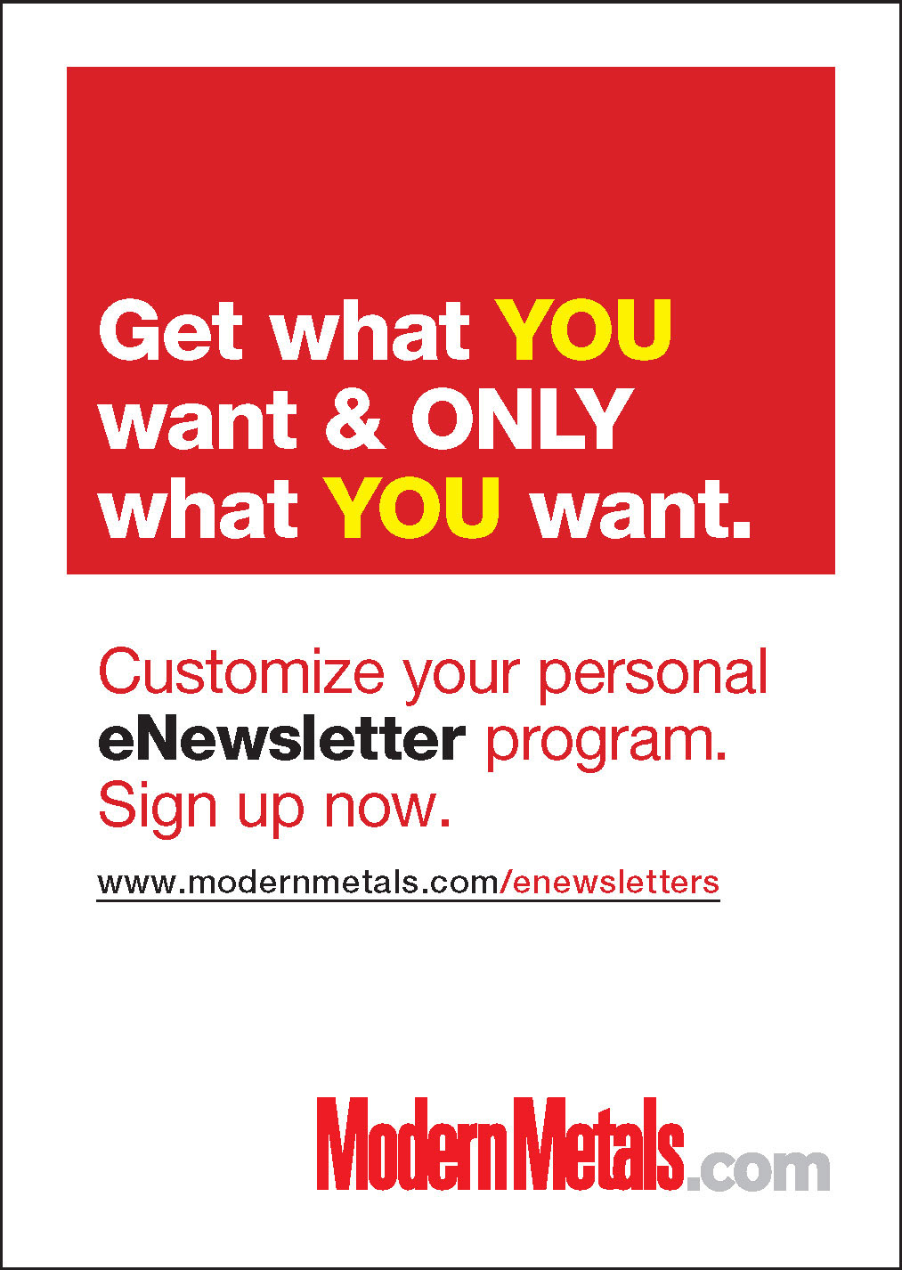 Modern Metals eNewsletter Advertisement