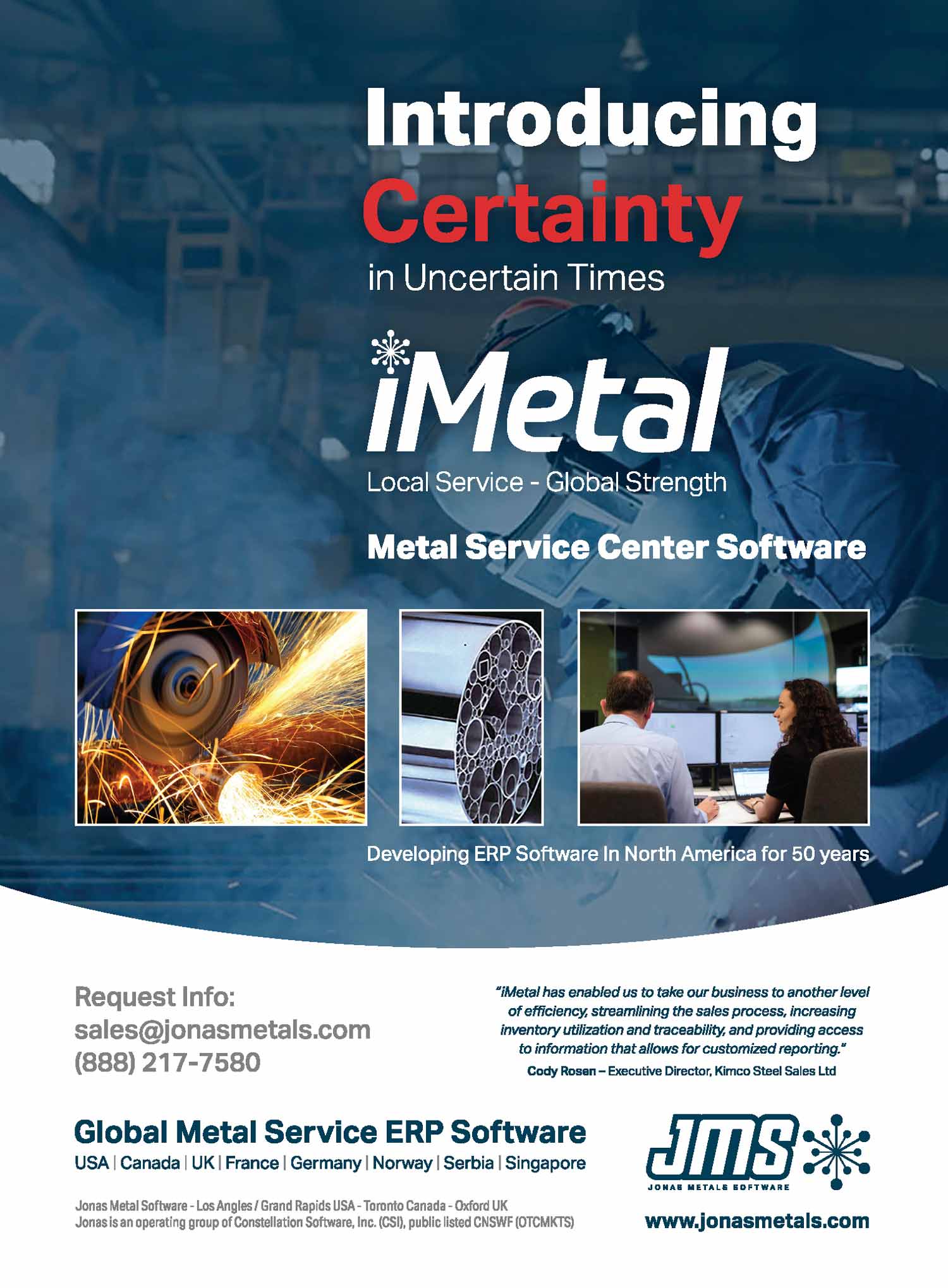 Jonas Metals Software Advertisement