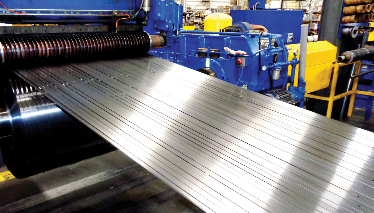 Steel coils in the process of being made at a service center