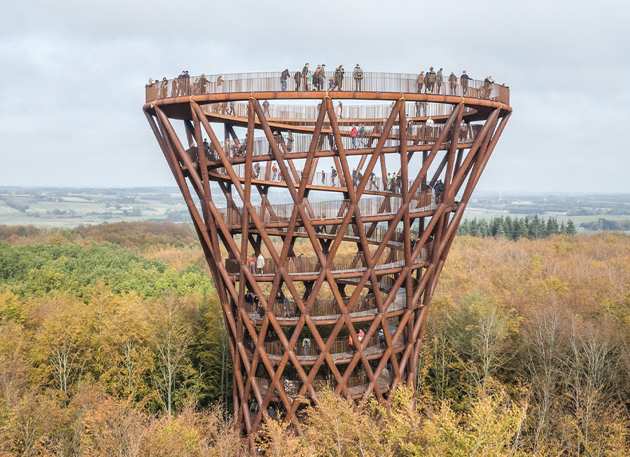 The 45-meter-tall Cor-Ten steel Forest Tower