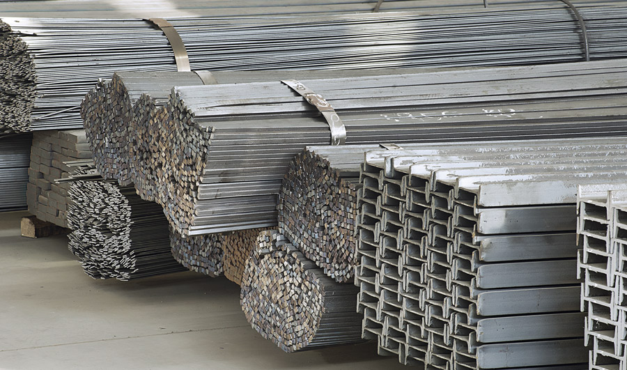 Organized piles of steel
